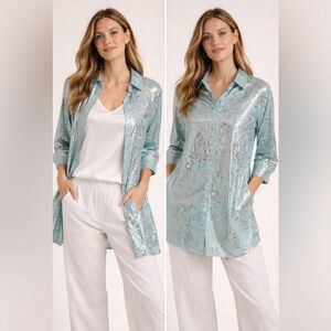 Berek Metallic Silver and Aqua Top